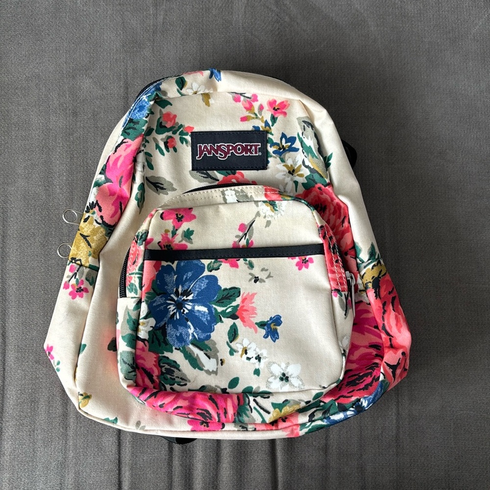 Jansport Floral Cream Backpack with Pink & Blue Accents